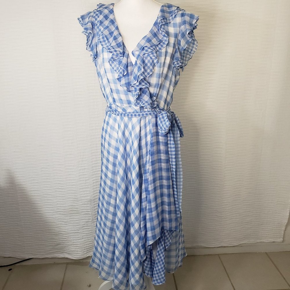 Tahari - Plaid Print Faux Wrap Dress w/detachable waist tie